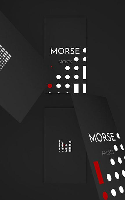 Elegant black branding for Morse Artists featuring a modern dot pattern and minimalist typography.